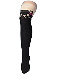 black over the knee socks with cat and pink bow